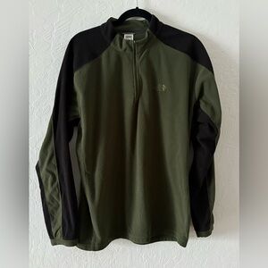 North Face Mens L Quarter Zip Black/Olive Green Fleece TKA 100 Warm Color‎ Block